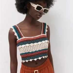 NWOT ZARA CROCHETED COLORBLOCK KNIT CROP TOP
